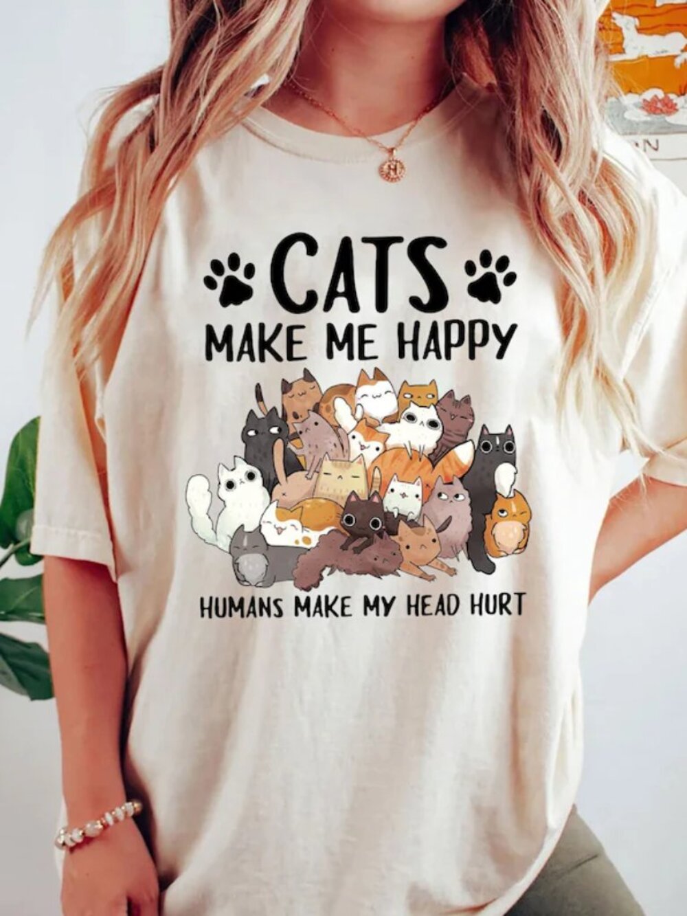 Funny Cat Lover T-Shirt Cats Make Me Happy T Shirt